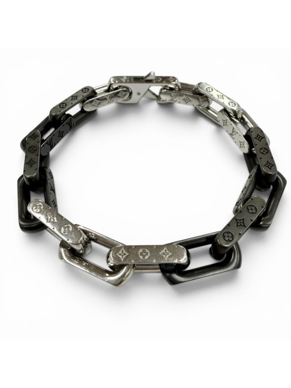Louis Vuitton Bracelet Monogram Chain Wrist Circumference 19 Silver Black